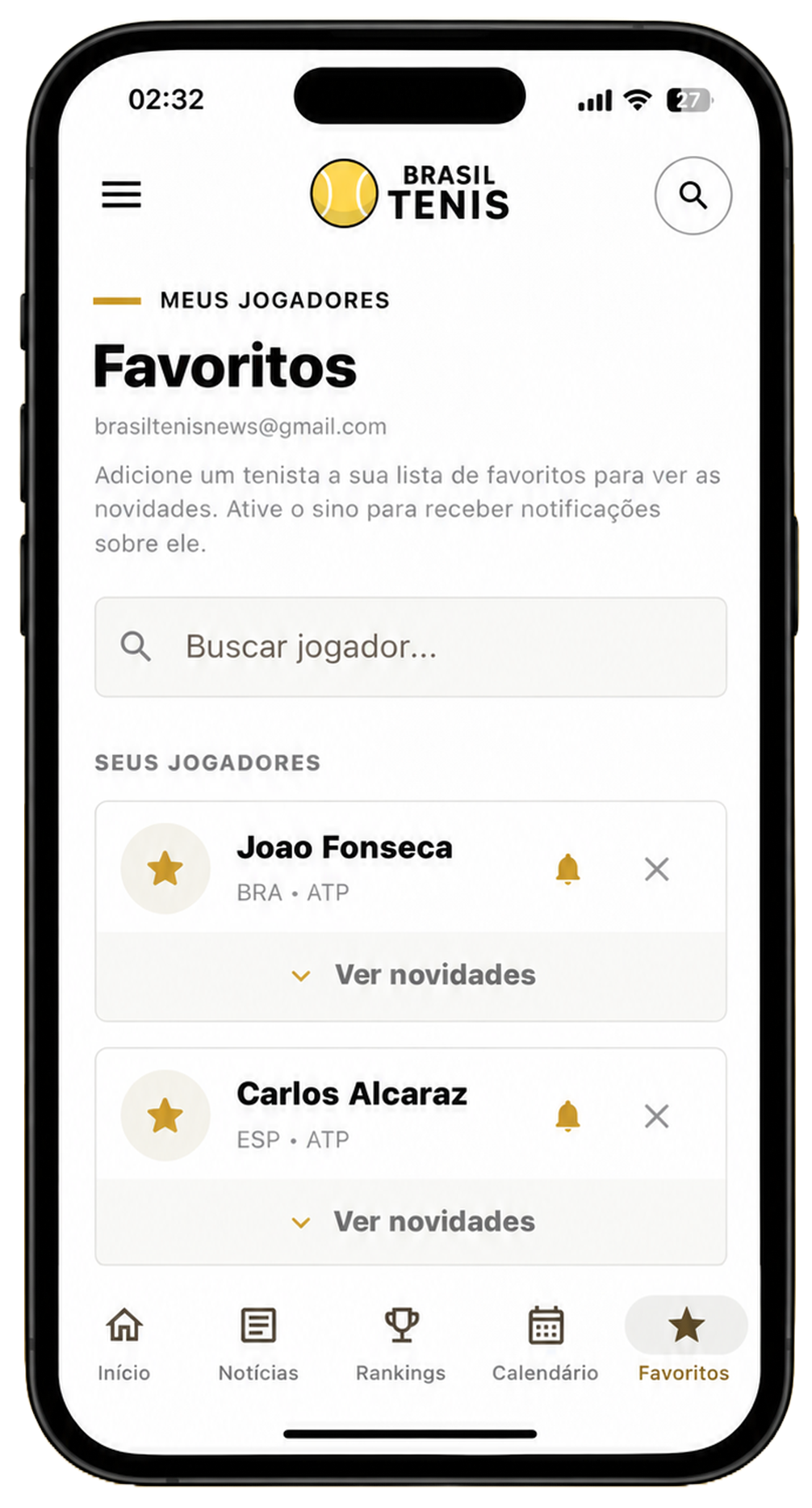 Jogadores favoritos no Brasil Tênis